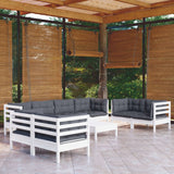 Salon de jardin 9 pcs avec coussins bois de pin massif