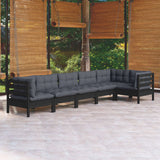 Salon de jardin 6 pcs avec coussins Noir Bois de pin