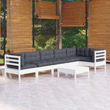 Salon de jardin 7 pcs avec coussins blanc bois de pin