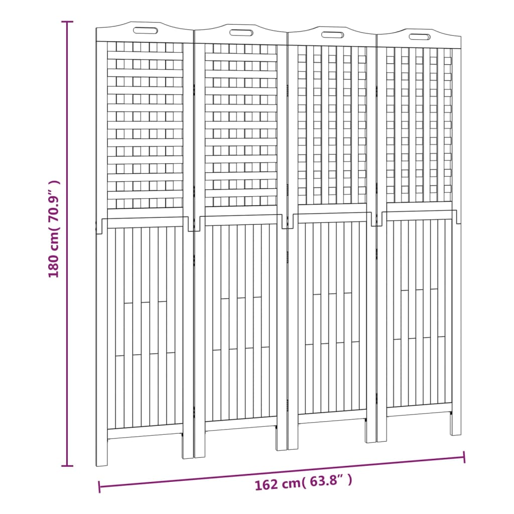 Cloison de séparation 4 panneaux 162x2x180 cm Bois d'acacia