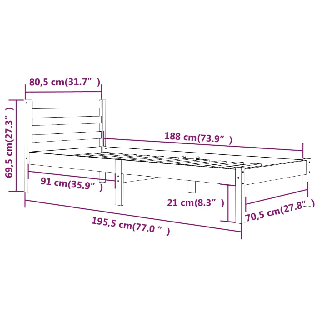 Bed frame without mattress 75x190 cm