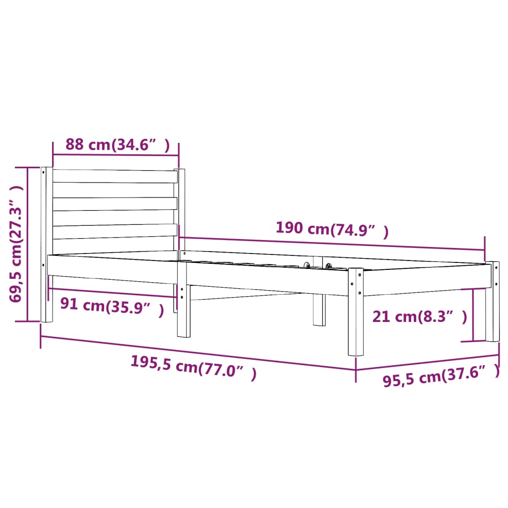 Bettgestell ohne Matratze 90x190 cm