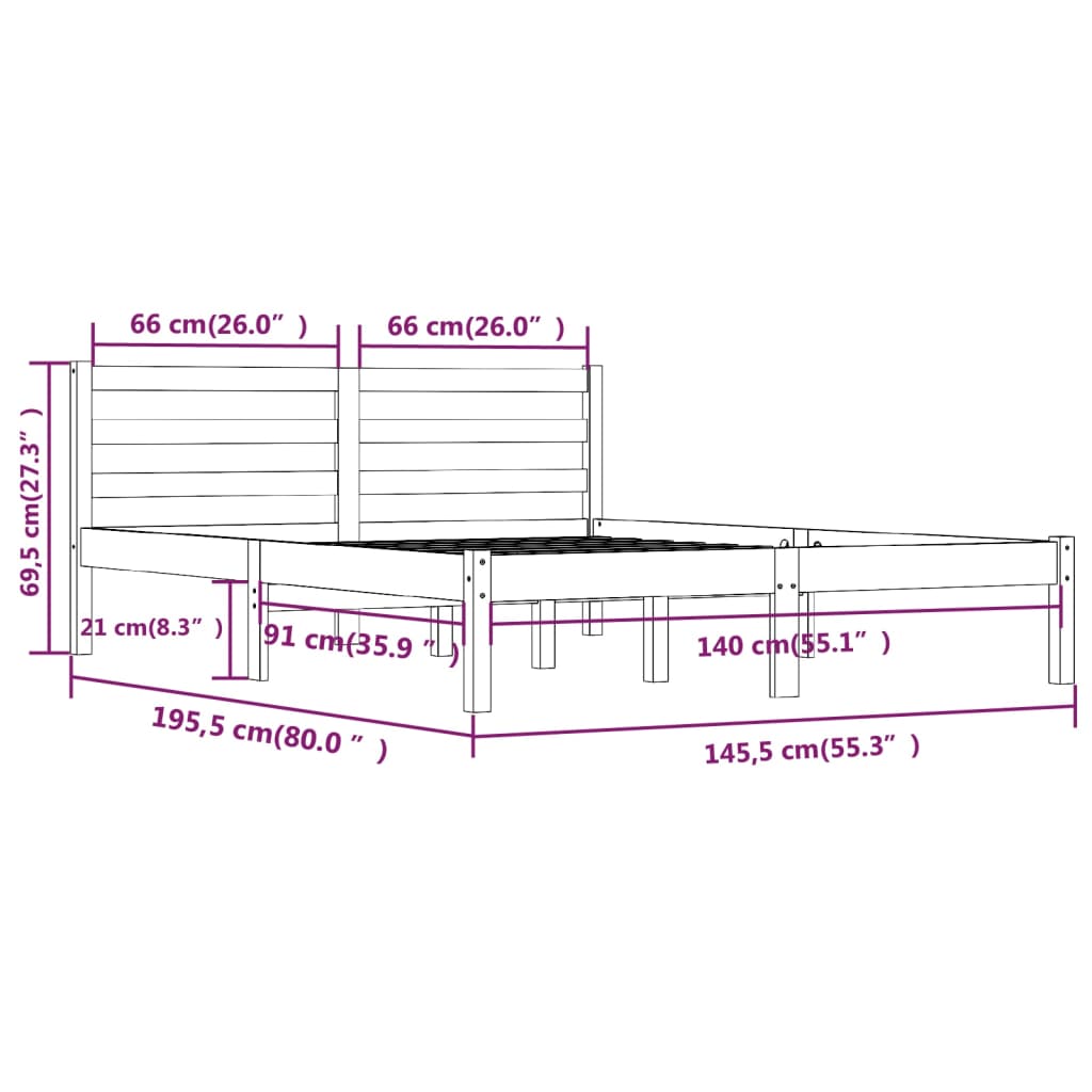 Bed frame without mattress solid pine wood 140x190 cm