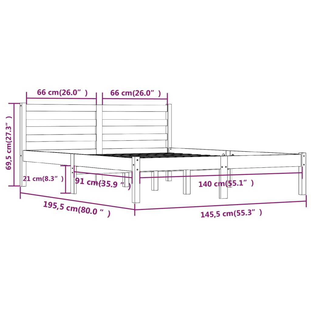 Bed frame without mattress solid pine wood 140x190 cm white