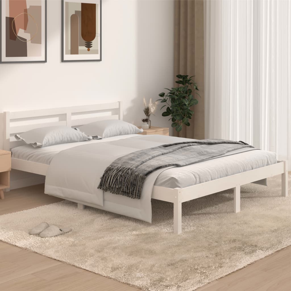 Bed frame without mattress solid pine wood 140x190 cm white