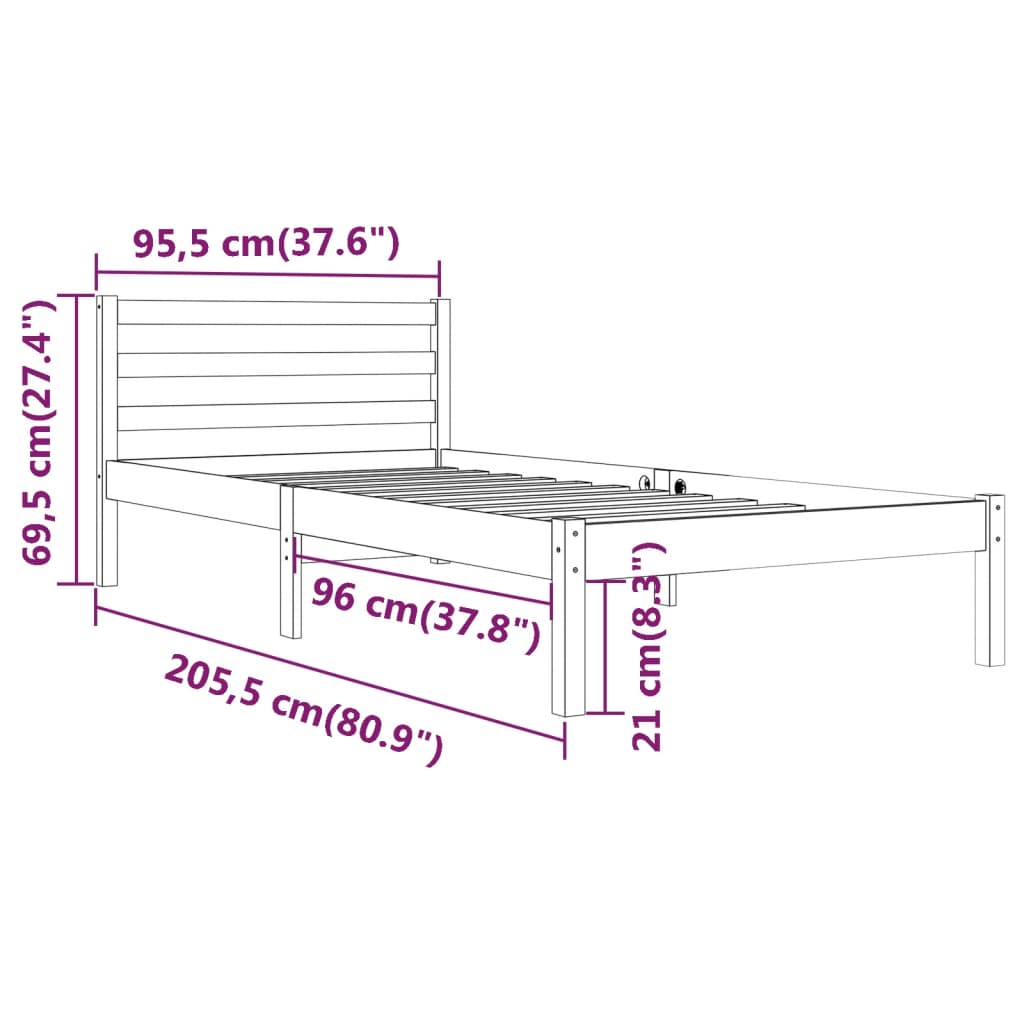 Bed frame without mattress solid pine wood 90x200 cm