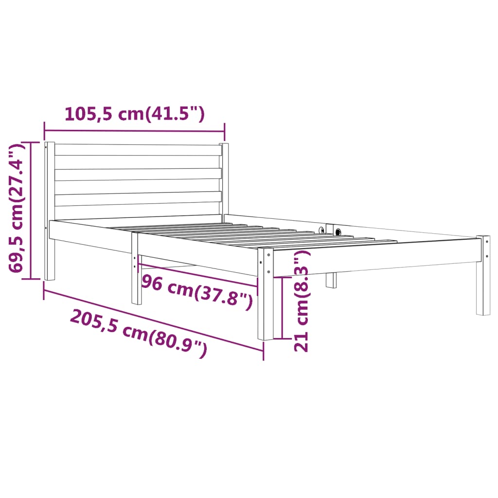 Bed frame without mattress solid pine wood 100x200 cm