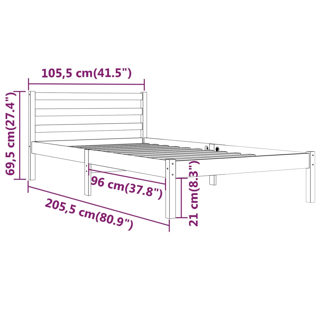 Bed frame without mattress solid pine wood 100x200 cm white