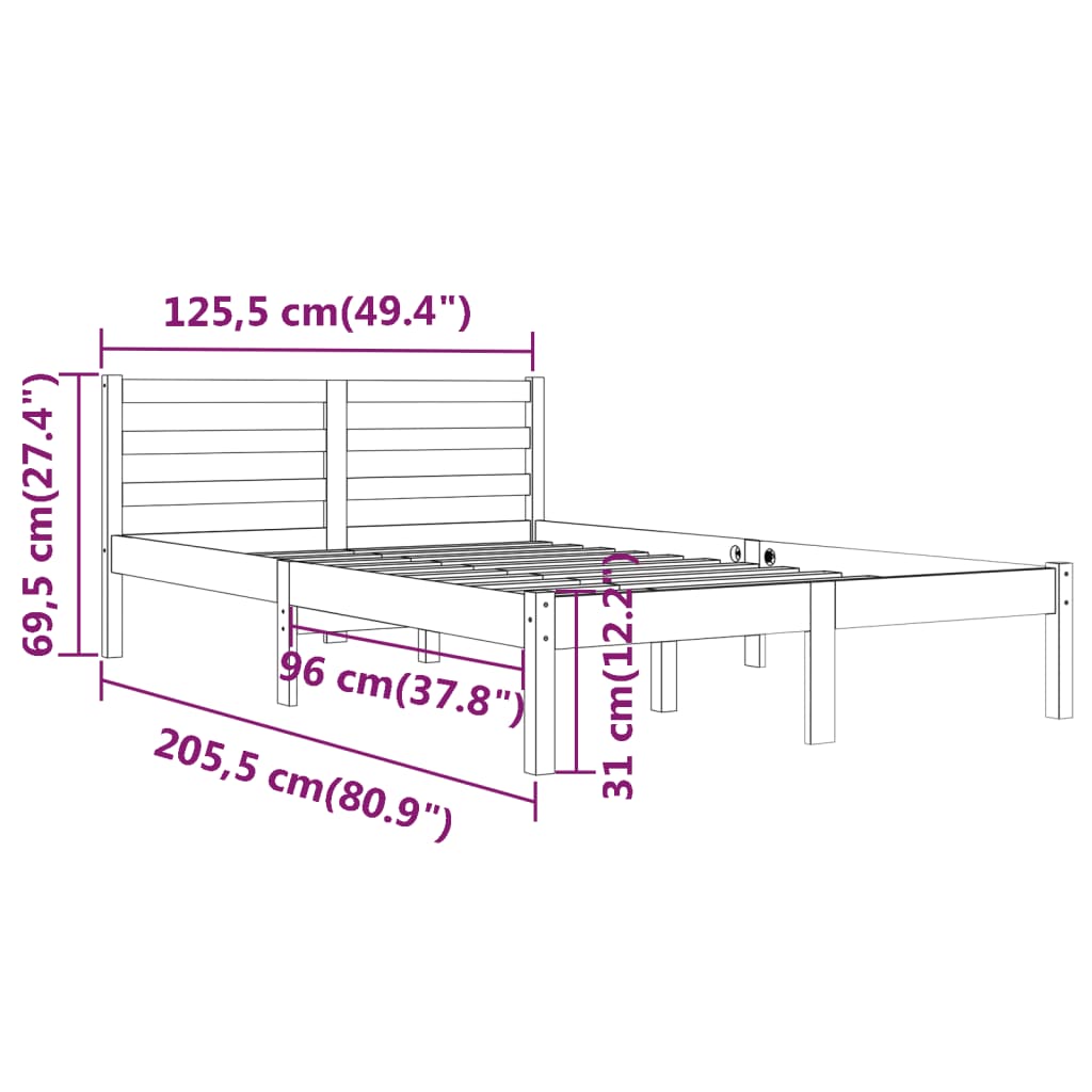 Bed frame without mattress solid pine wood 120x200 cm