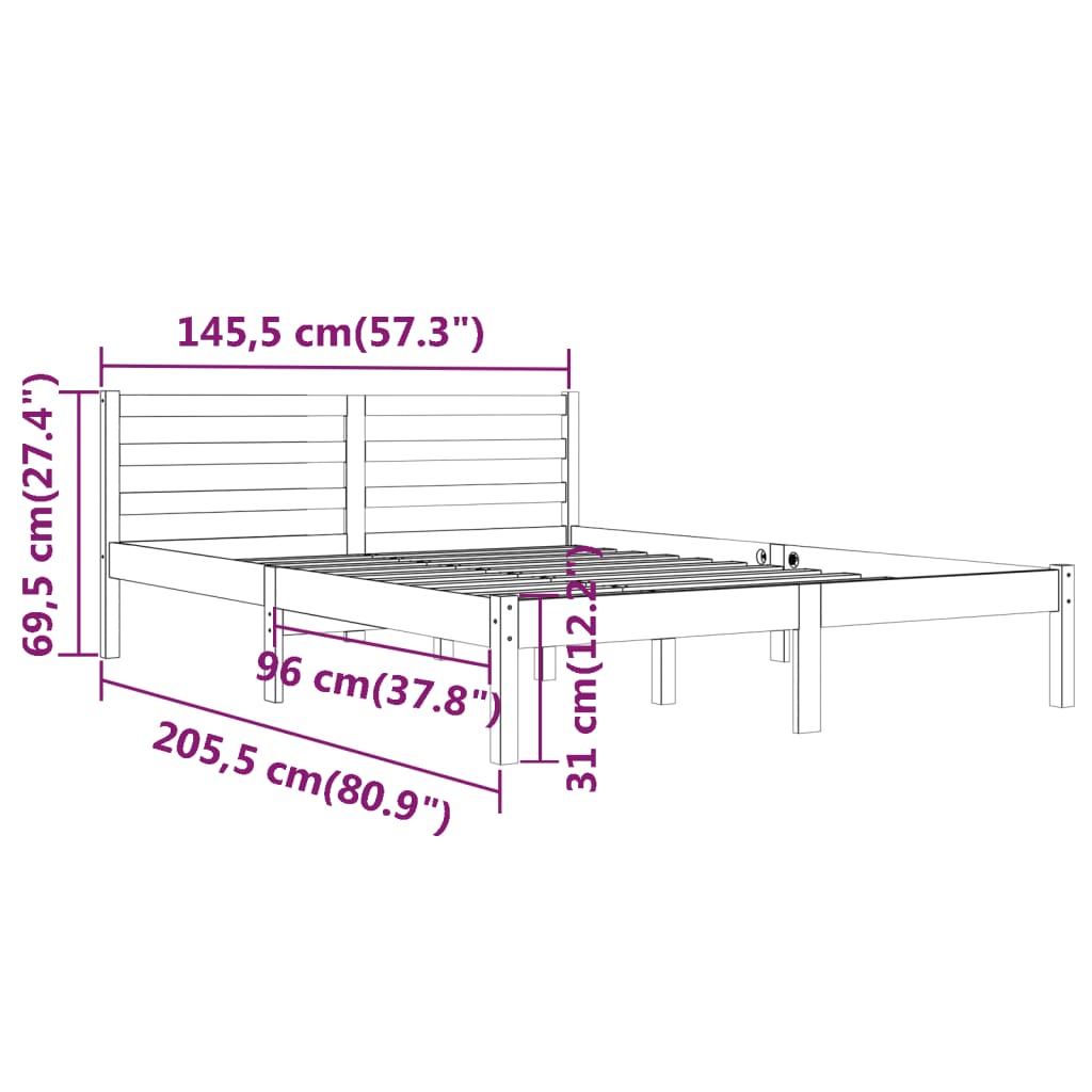 Bed frame without mattress solid pine wood 140x200 cm