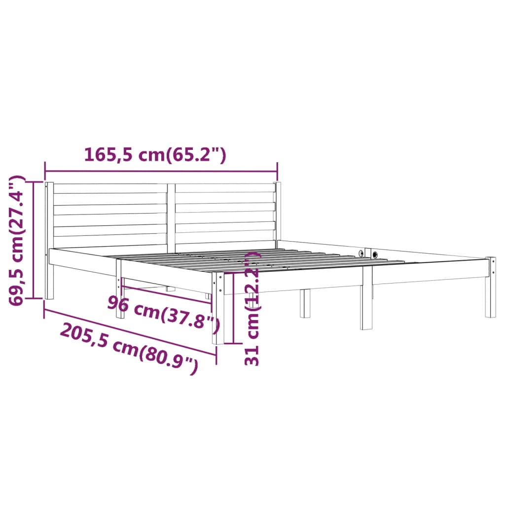 Bed frame without mattress solid pine wood 160x200 cm