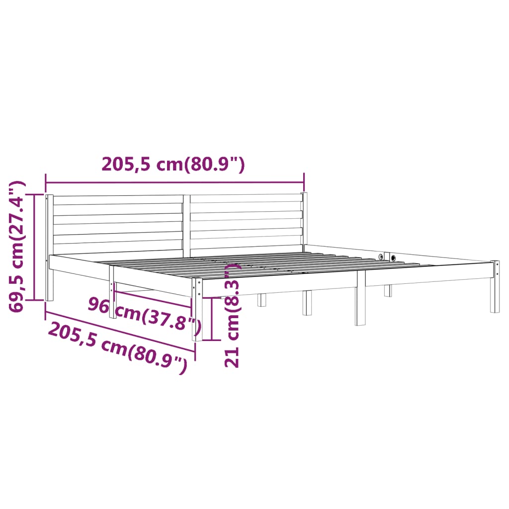 Cadre de lit sans matelas bois massif de pin 200x200 cm blanc