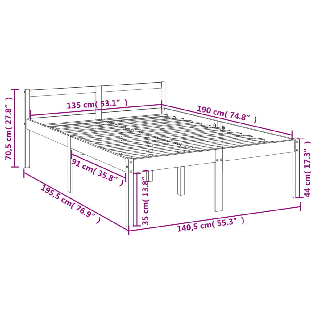 Bed for elderly without mattress gray 135x190 cm