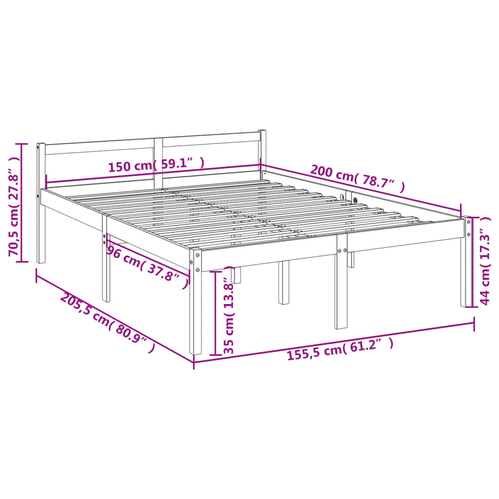 Bed for elderly without mattress 150x200 cm solid pine wood