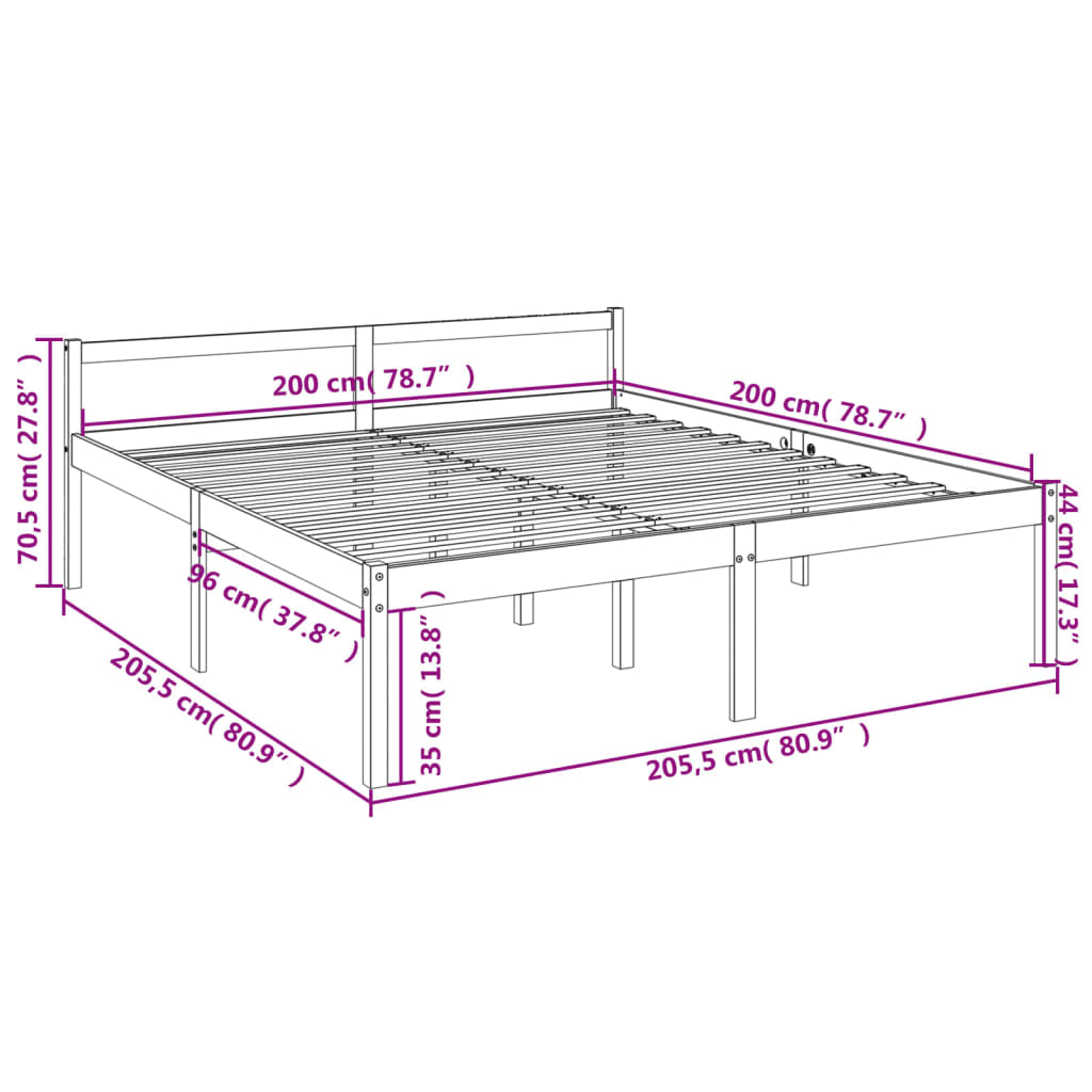 Bed for elderly without mattress 200x200 cm solid pine wood