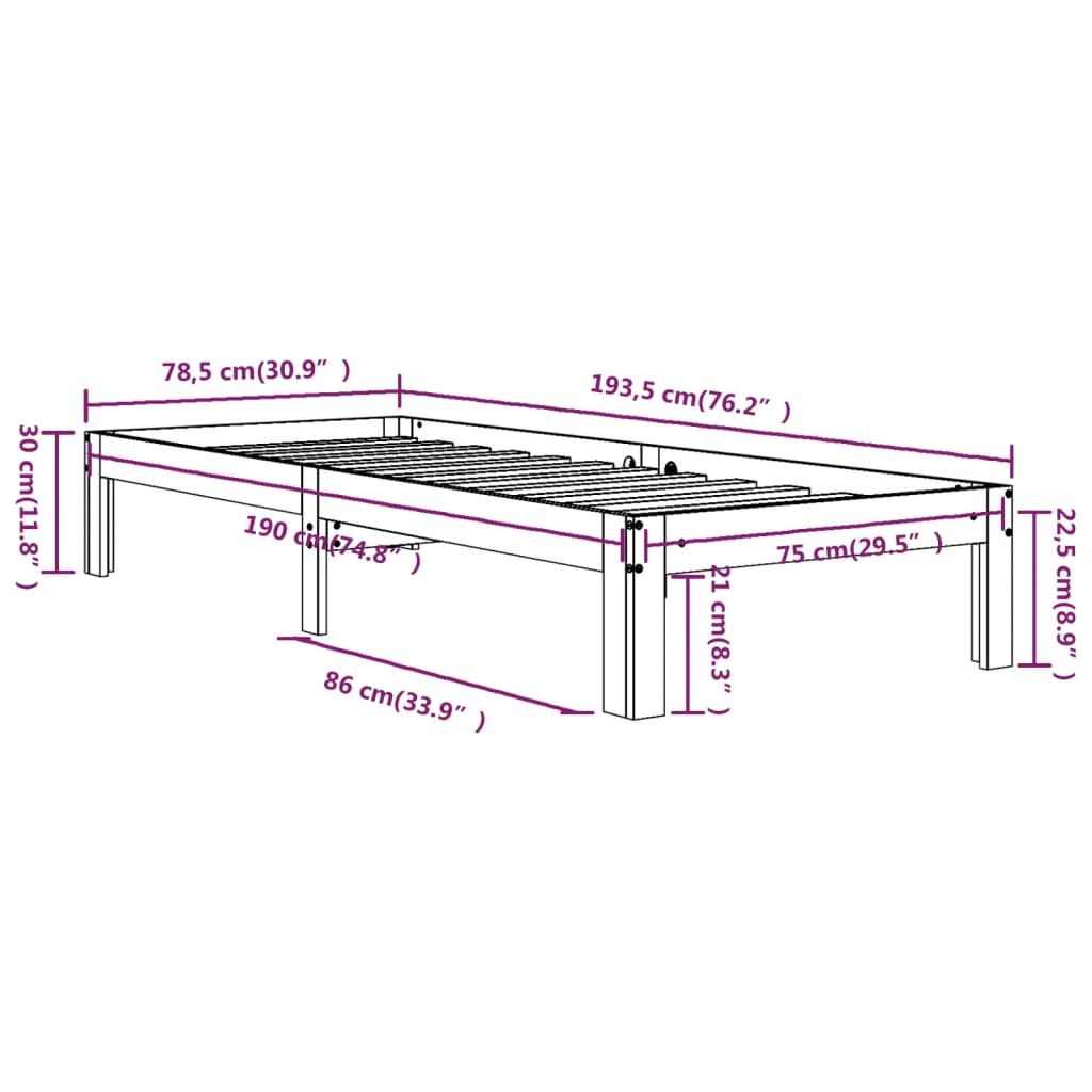 Bettgestell ohne Matratze 75x190 cm