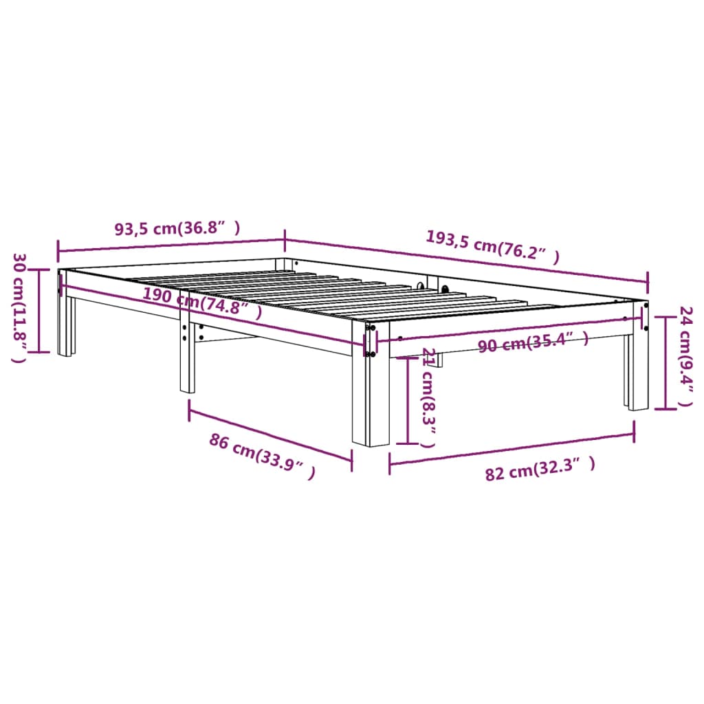 Bettgestell ohne Matratze 90x190 cm