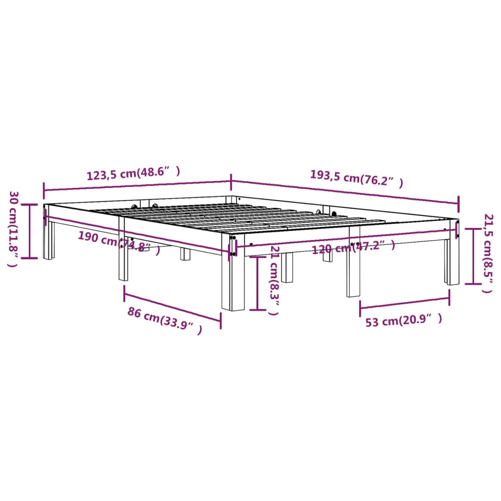 Cadre de lit sans matelas 120x190 cm