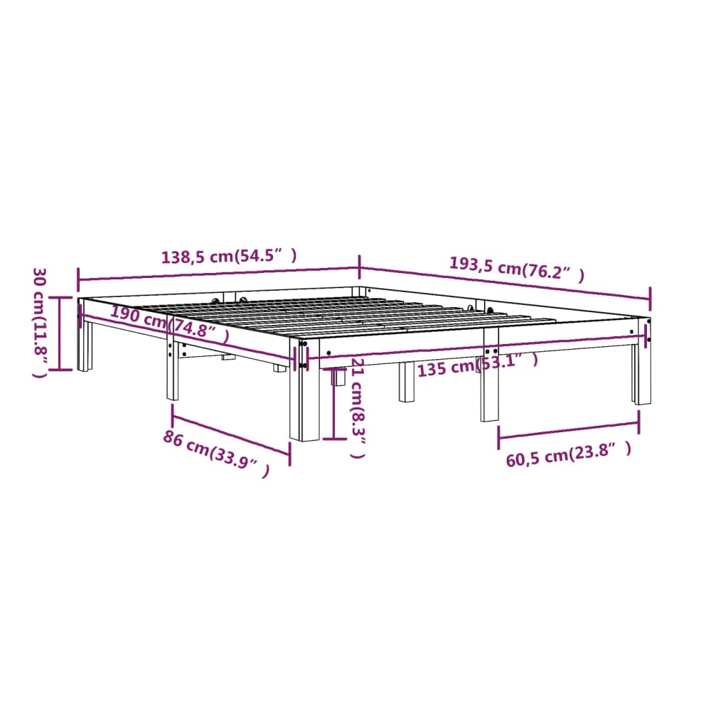 Cadre de lit sans matelas blanc 135x190 cm