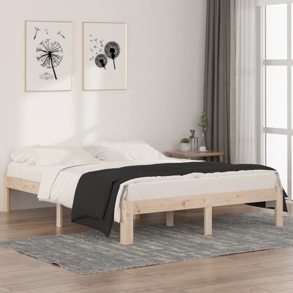 Bed frame without mattress solid pine wood 140x190 cm