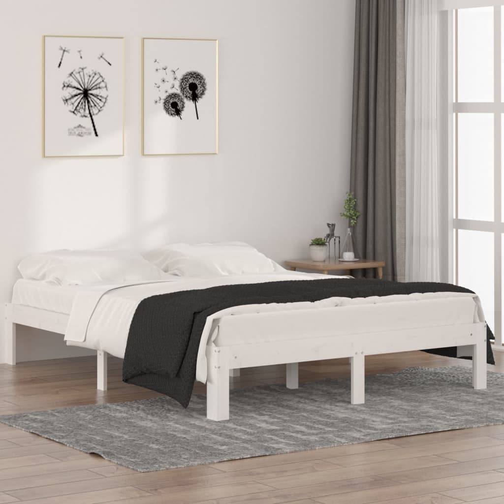 Bed frame without mattress white solid pine wood 140x190 cm