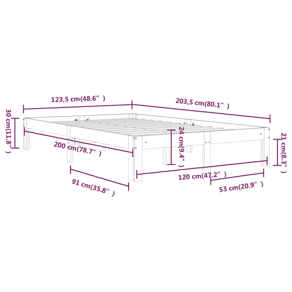 Cadre de lit sans matelas blanc bois de pin massif 120x200 cm