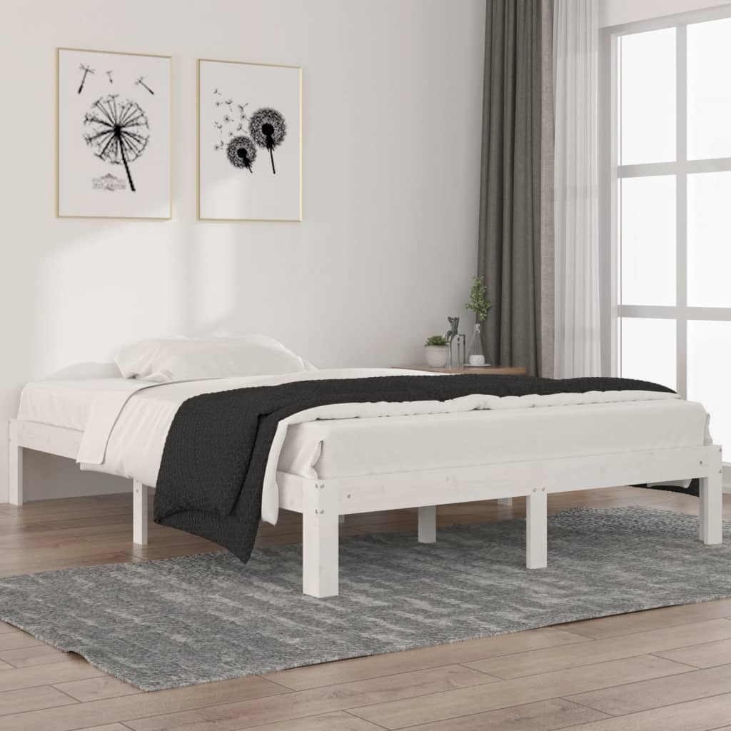 Cadre de lit sans matelas blanc bois de pin massif 140x200 cm