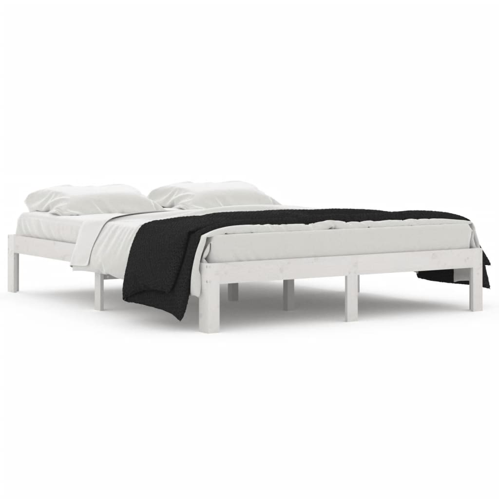 Cadre de lit sans matelas blanc bois massif 150x200 cm