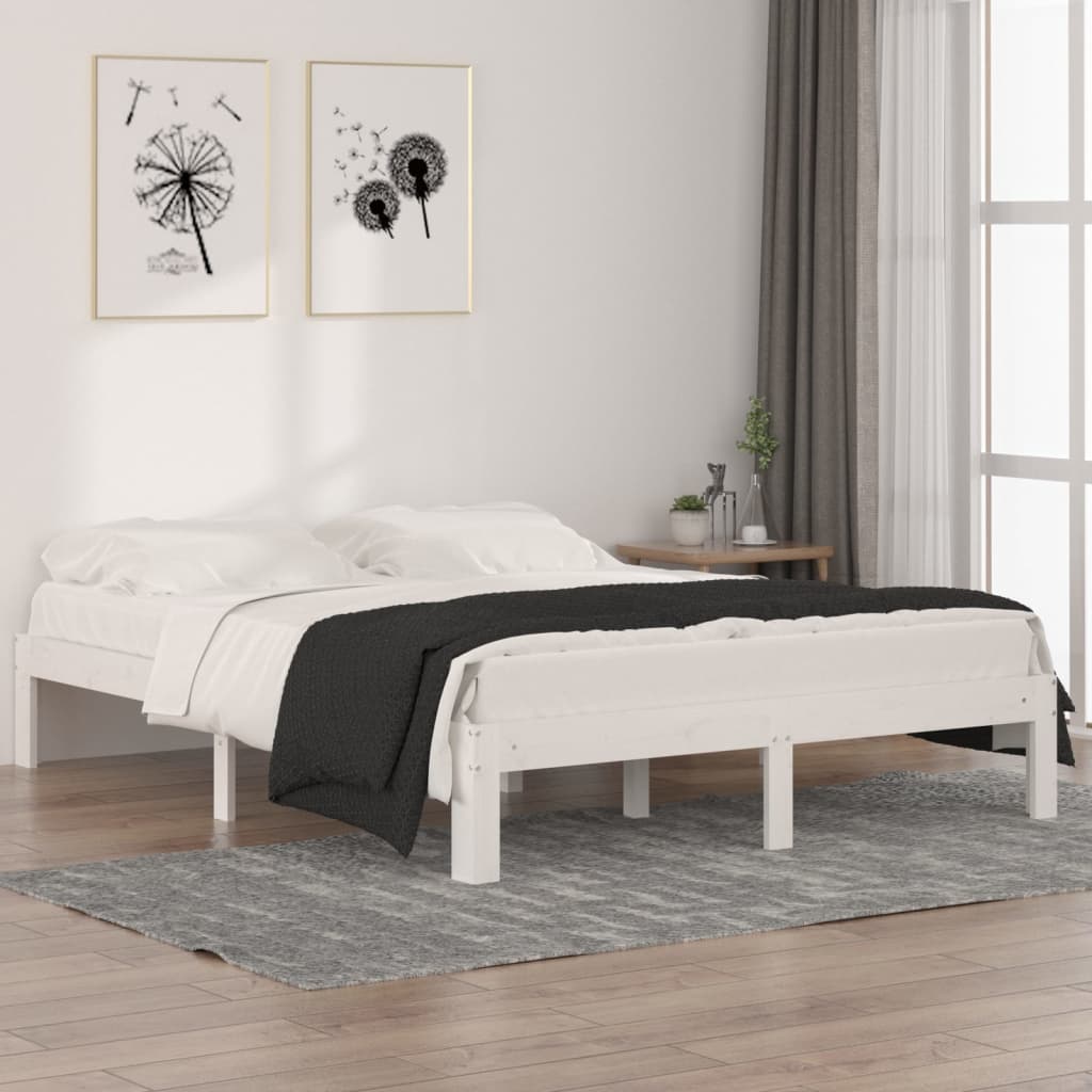 Bed frame without mattress white solid wood 150x200 cm