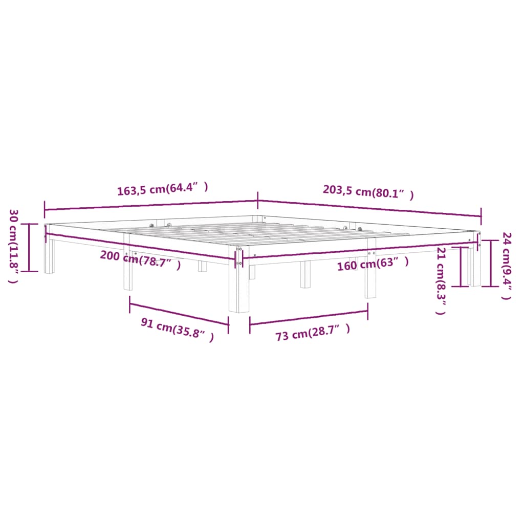 Bed frame without mattress solid pine wood 160x200 cm