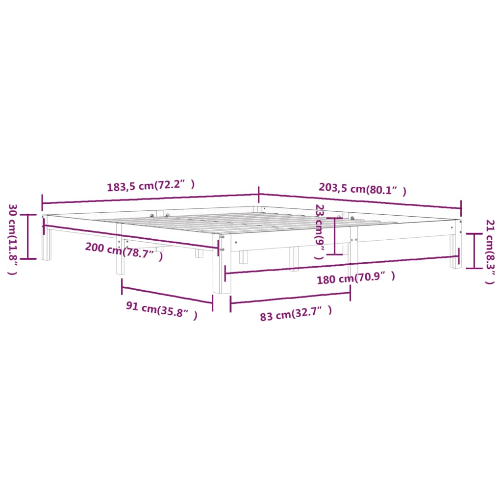 Bed frame without mattress white 180x200 cm