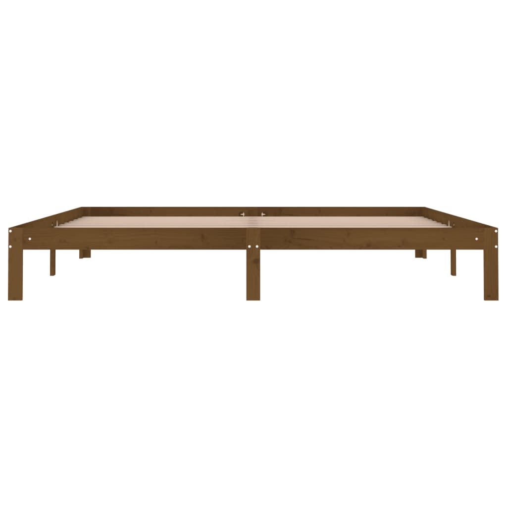 Honey brown bed frame without mattress solid pine wood 200x200cm