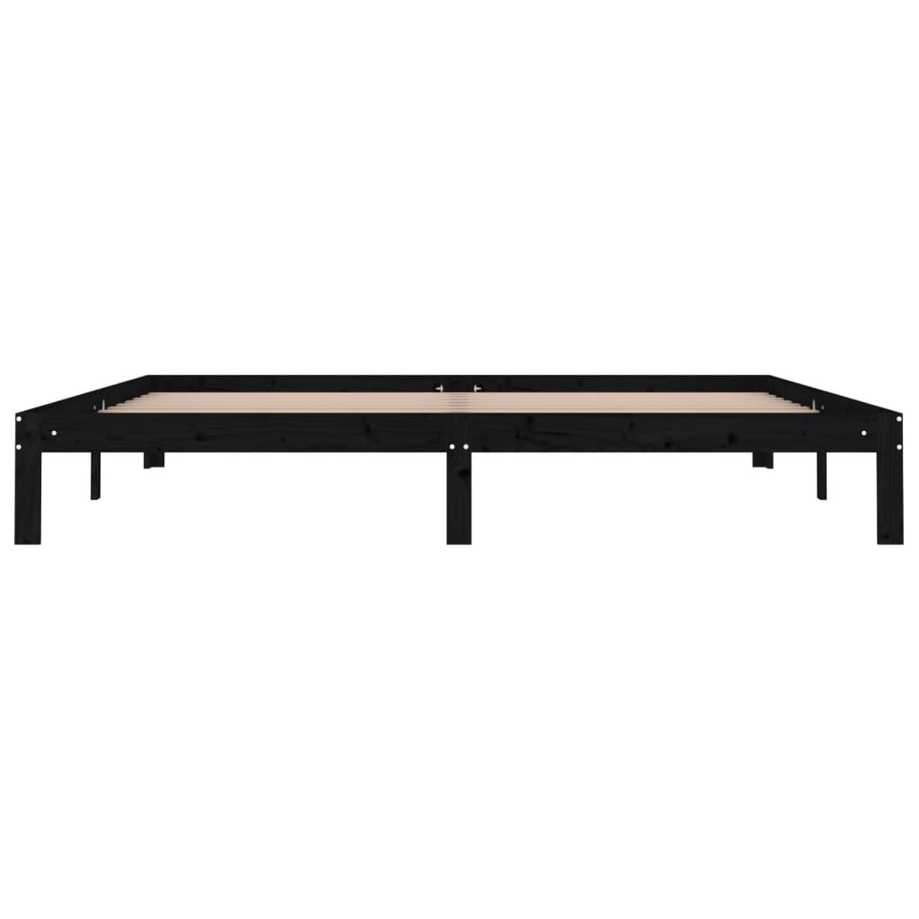 Bed frame without mattress black solid pine wood 200x200 cm