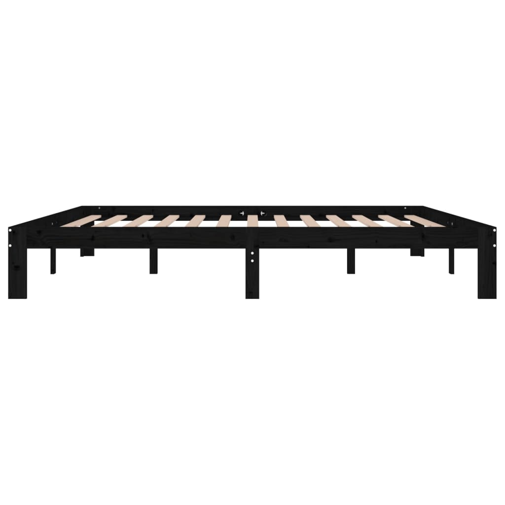 Bed frame without mattress black solid pine wood 200x200 cm