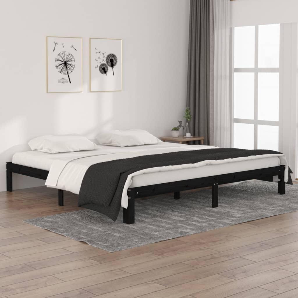 Bed frame without mattress black solid pine wood 200x200 cm