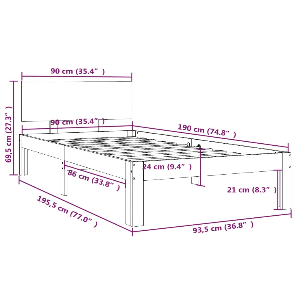 Bed frame without mattress white 90x190 cm