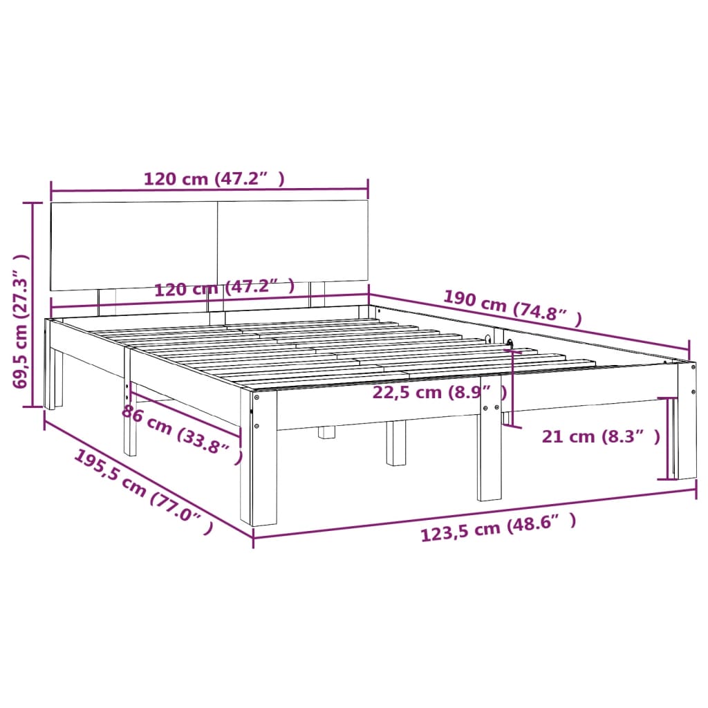 Cadre de lit sans matelas 120x190 cm