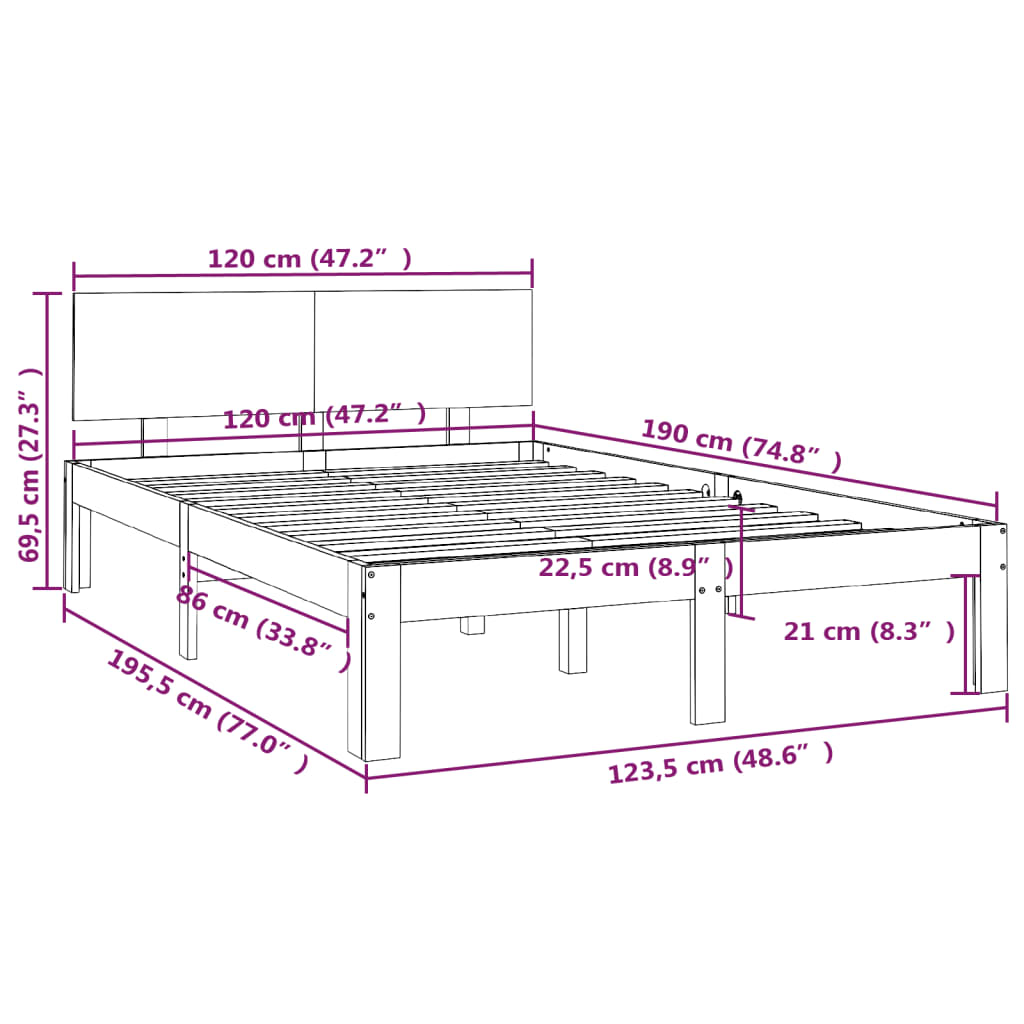 Bed frame without mattress white 120x190 cm