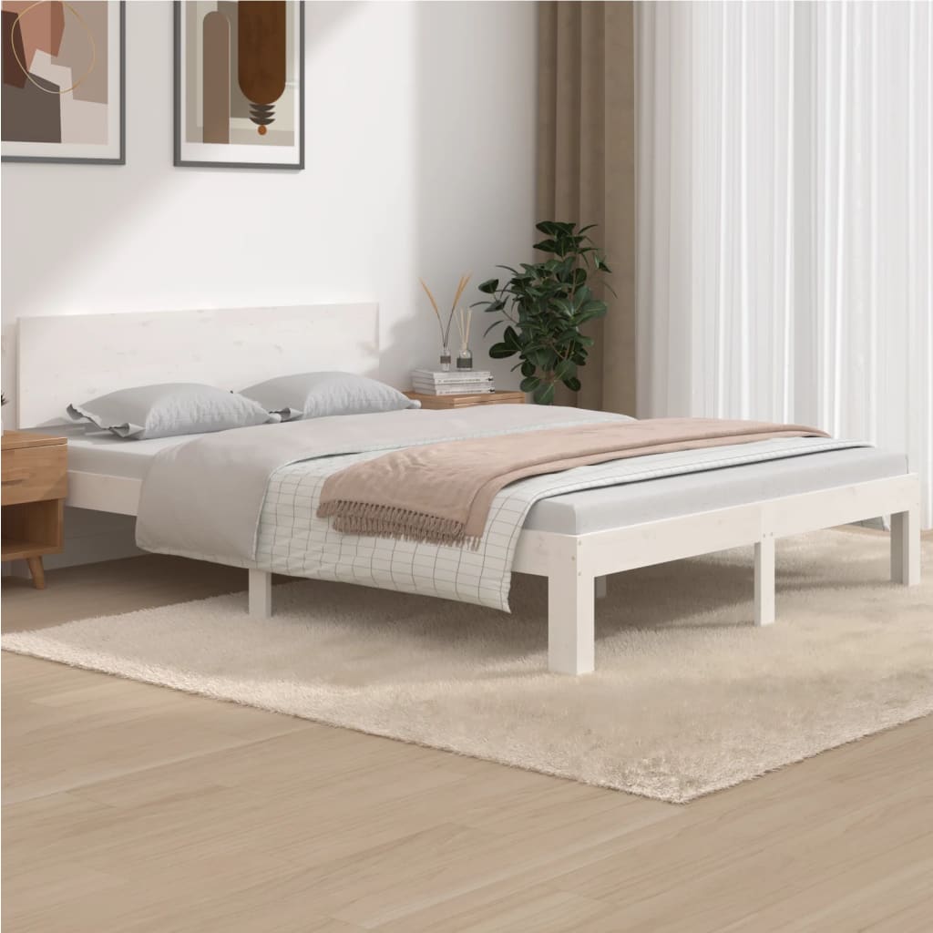 Bed frame without mattress white solid pine wood 140x190 cm