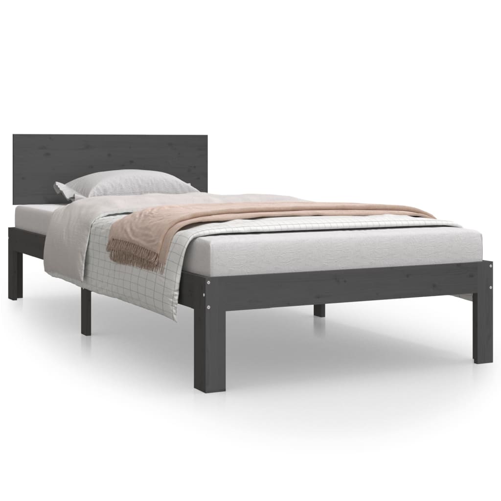 Bed frame without mattress gray solid pine wood 90x200 cm