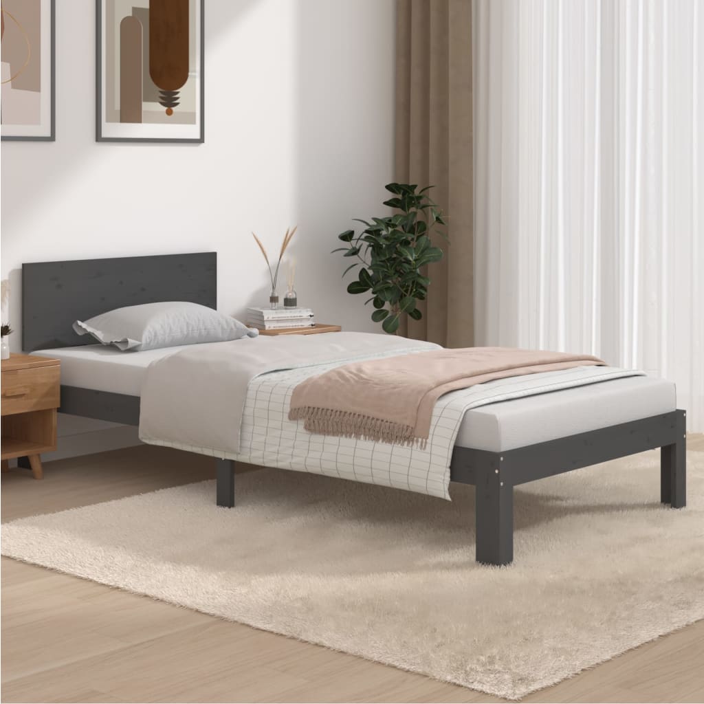 Bed frame without mattress gray solid pine wood 90x200 cm