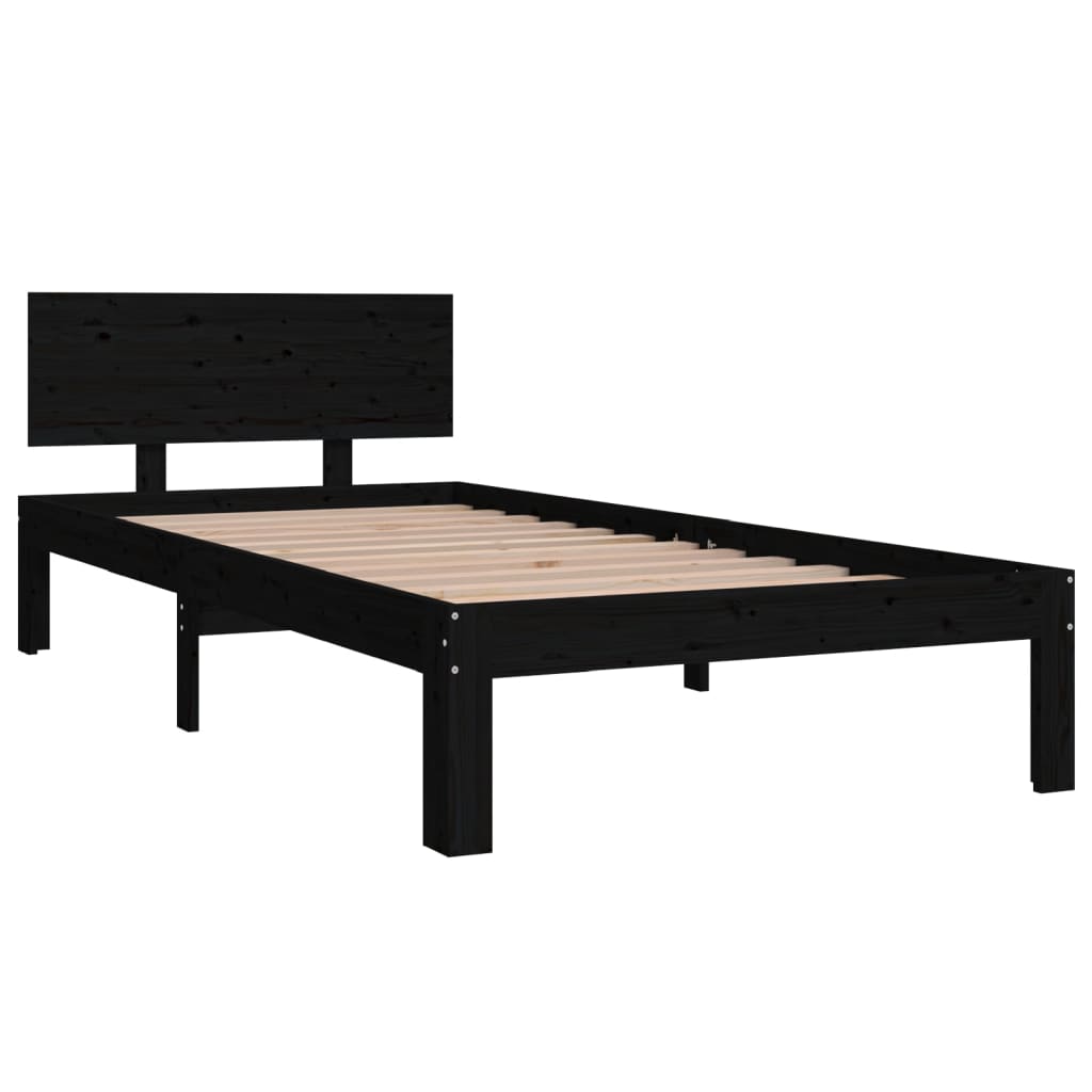 Bed frame without mattress black solid pine wood 90x200 cm