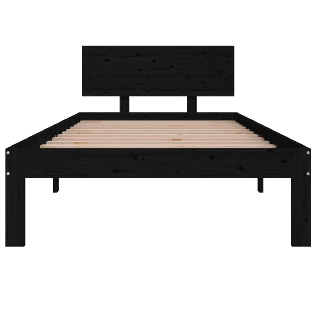 Bed frame without mattress black solid pine wood 90x200 cm