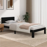 Bed frame without mattress black solid pine wood 90x200 cm