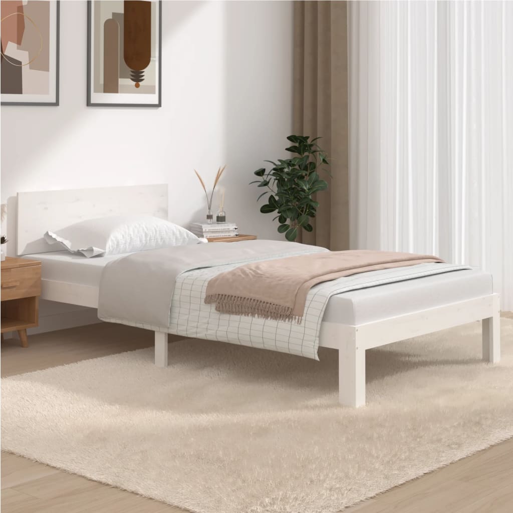 Bed frame without mattress white solid pine wood 100x200 cm