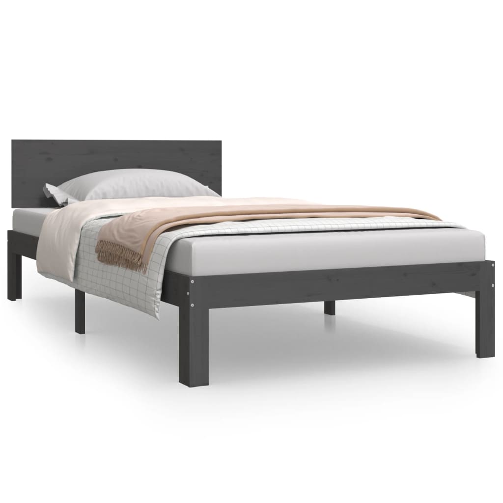 Bed frame without mattress solid gray pine wood 100x200 cm