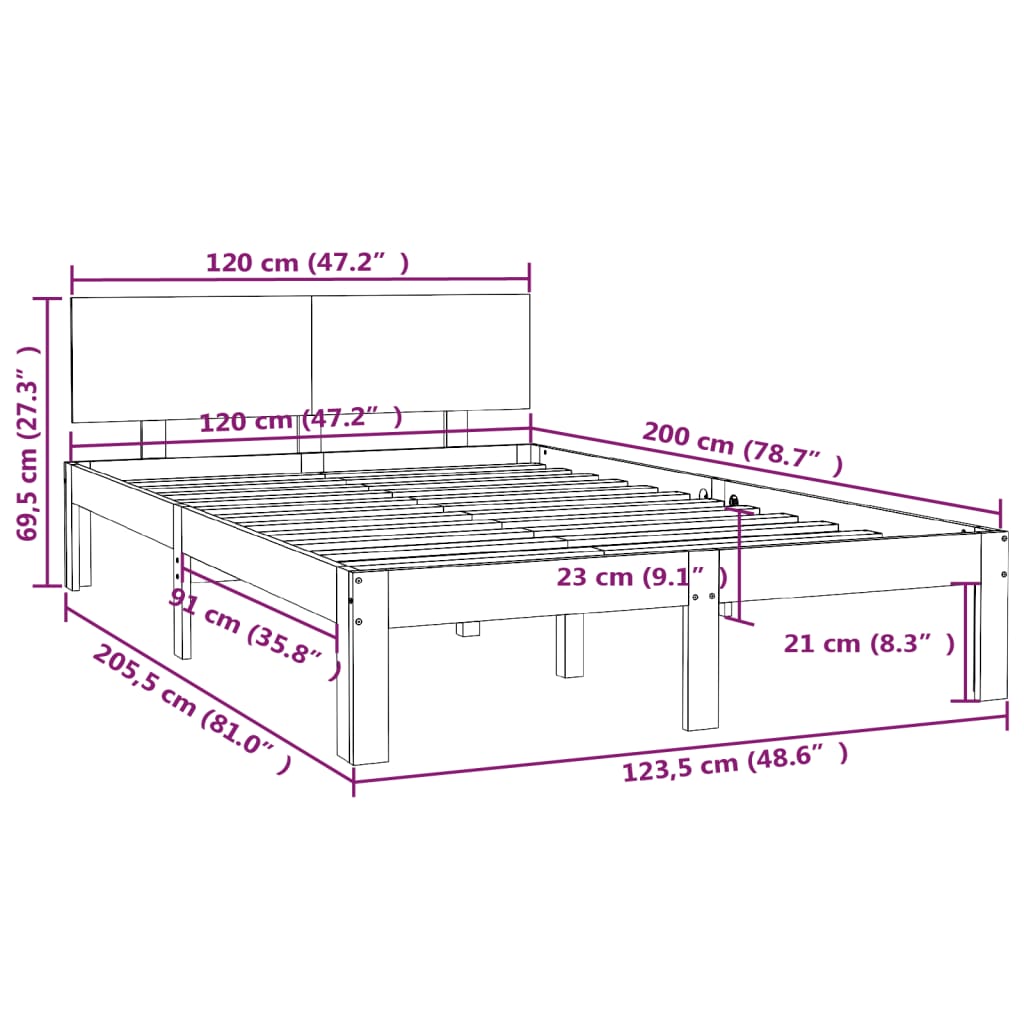 Bed frame without mattress solid pine wood 120x200 cm