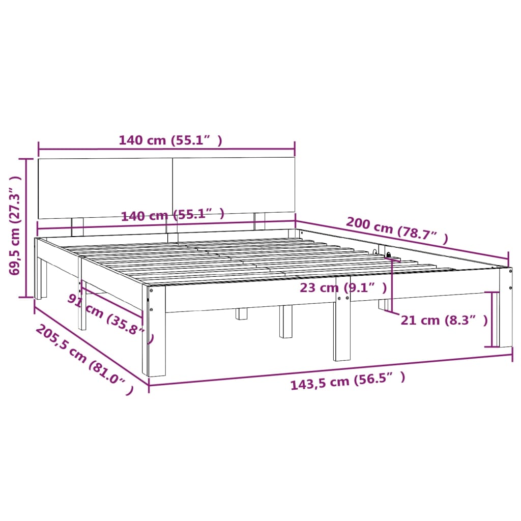 Bed frame without mattress solid pine wood 140x200 cm