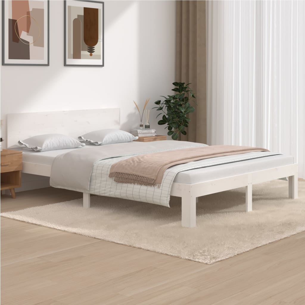 Bed frame without mattress white solid pine wood 140x200 cm