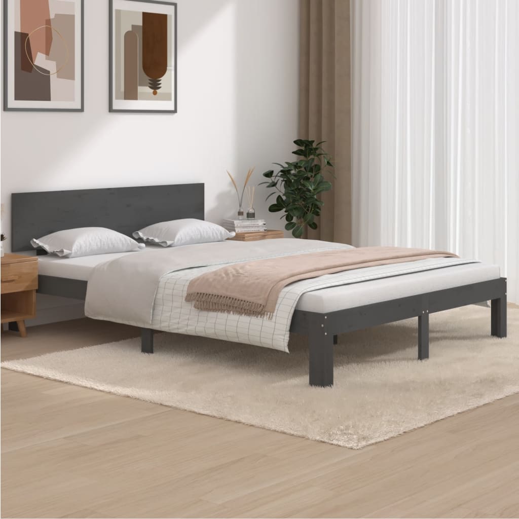 Cadre de lit sans matelas bois massif de pin gris 140x200 cm